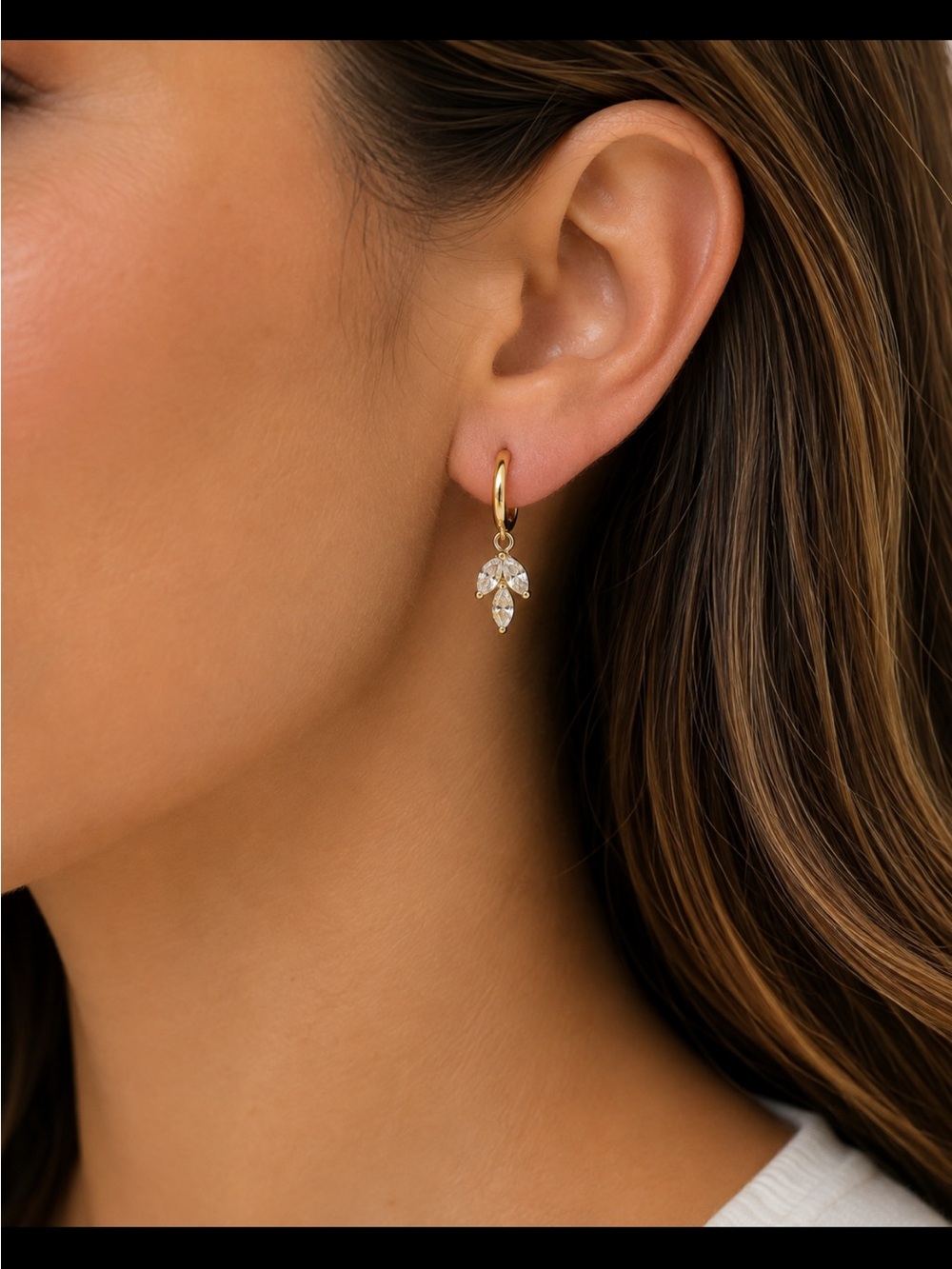 Adina Eden Marquis Shaped CZ Stones Huggie Dangle Earrings NWT